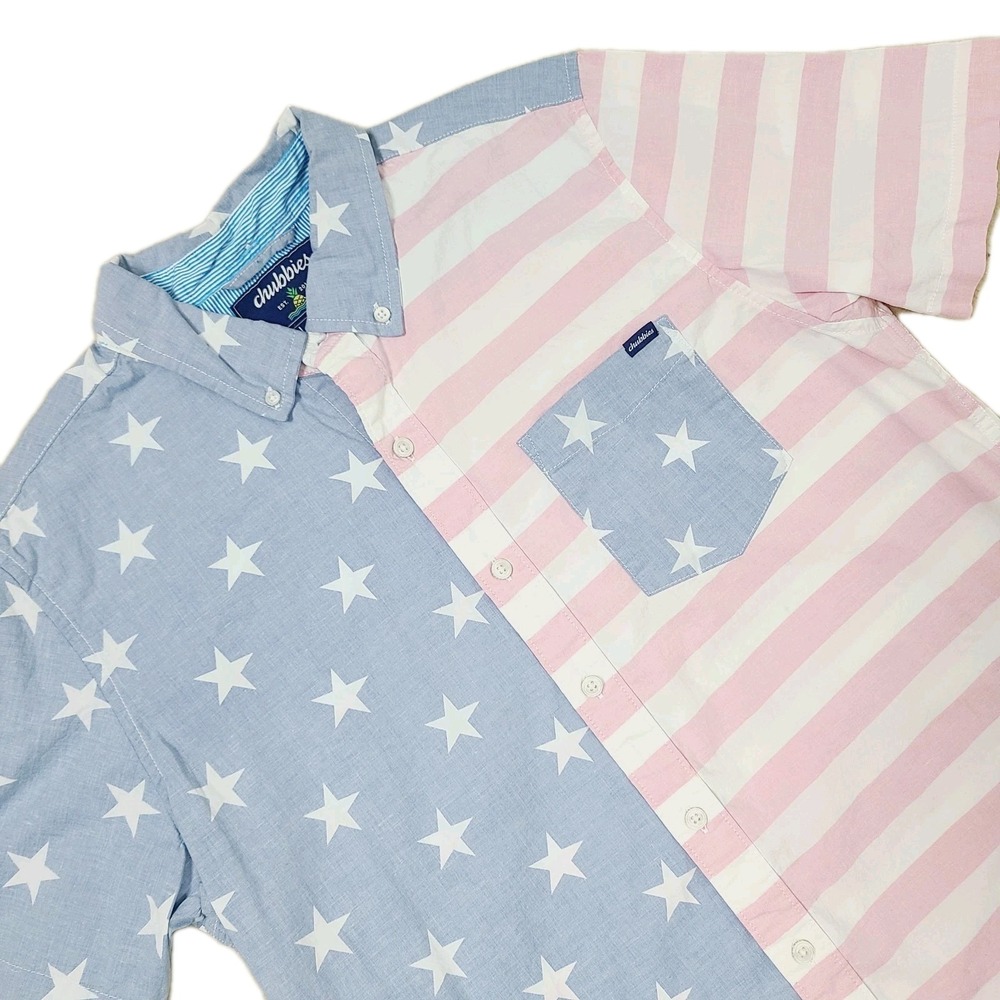 Chubbies The Uncle Sam Stars Stripes Friday Shirt L Red White Blue‎ Short Sleeve
